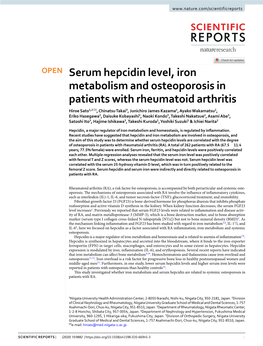 Serum Hepcidin Level, Iron Metabolism and Osteoporosis in Patients With