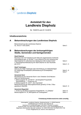 Amtsblatt Für Den Landkreis Diepholz