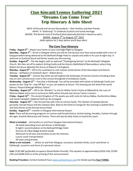 Trip Itinerary & Info Sheet