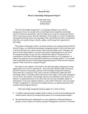 Research Note: What Is a Knowledge Management Project?