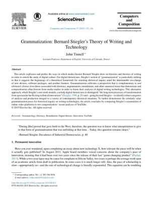 Grammatization: Bernard Stiegler's Theory of Writing and Technology