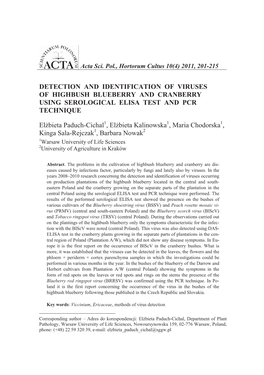 Detection and Identification of Viruses of Highbush Blueberry and Cranberry Using Serological Elisa Test and Pcr Technique