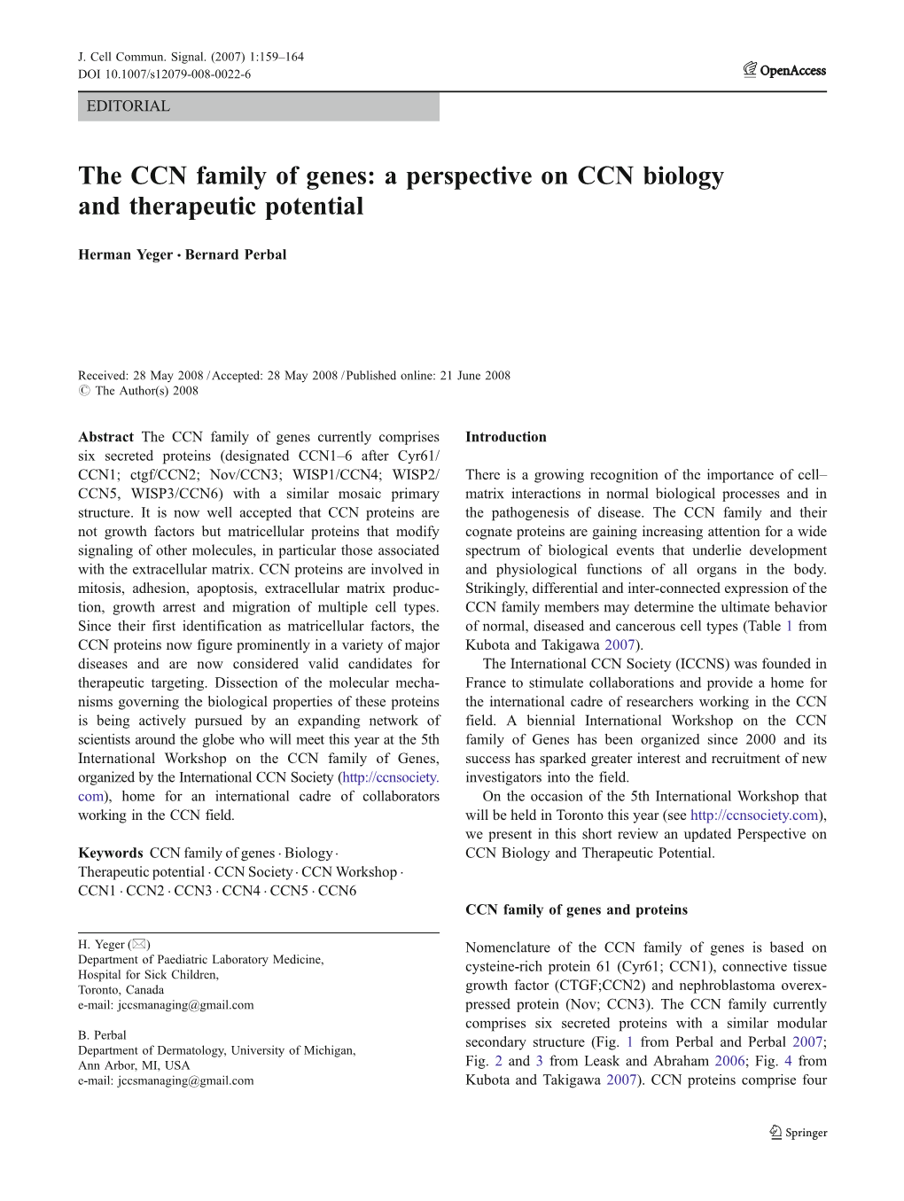 The CCN Family of Genes: a Perspective on CCN Biology and Therapeutic Potential