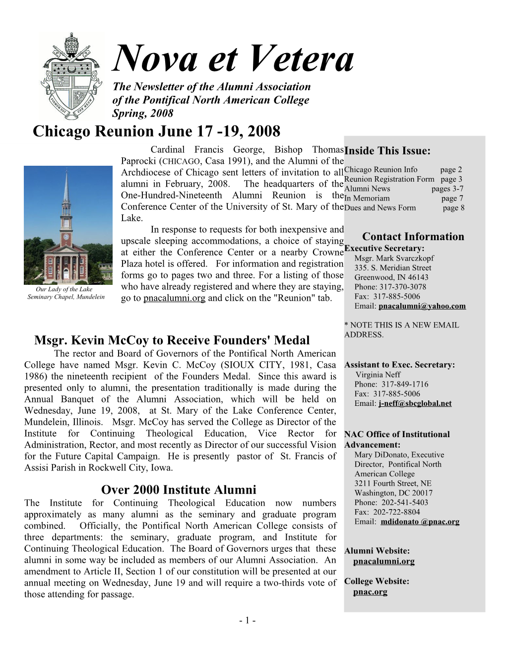 The Newsletter of the Alumni Association