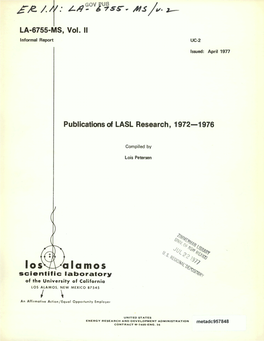 Los Alamos Scientific Laboratory of the University of California LOS ALAMOS, NEW MEXICO 87545