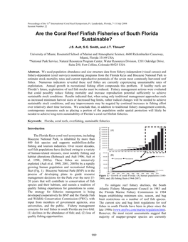 Are the Coral Reef Finfish Fisheries of South Florida Sustainable?