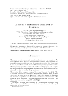 Sava Grozdev and Deko Dekov, a Survey of Mathematics Discovered