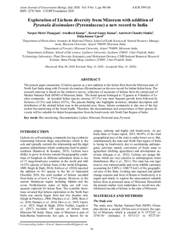 Exploration of Lichens Diversity from Mizoram with Addition of Pyrenula Dissimulans (Pyrenulaceae) a New Record to India