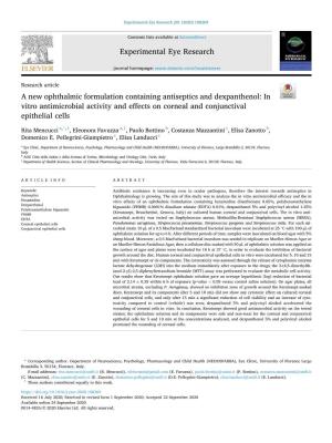 A New Ophthalmic Formulation Containing Antiseptics and Dexpanthenol: in Vitro Antimicrobial Activity and Effects on Corneal and Conjunctival Epithelial Cells