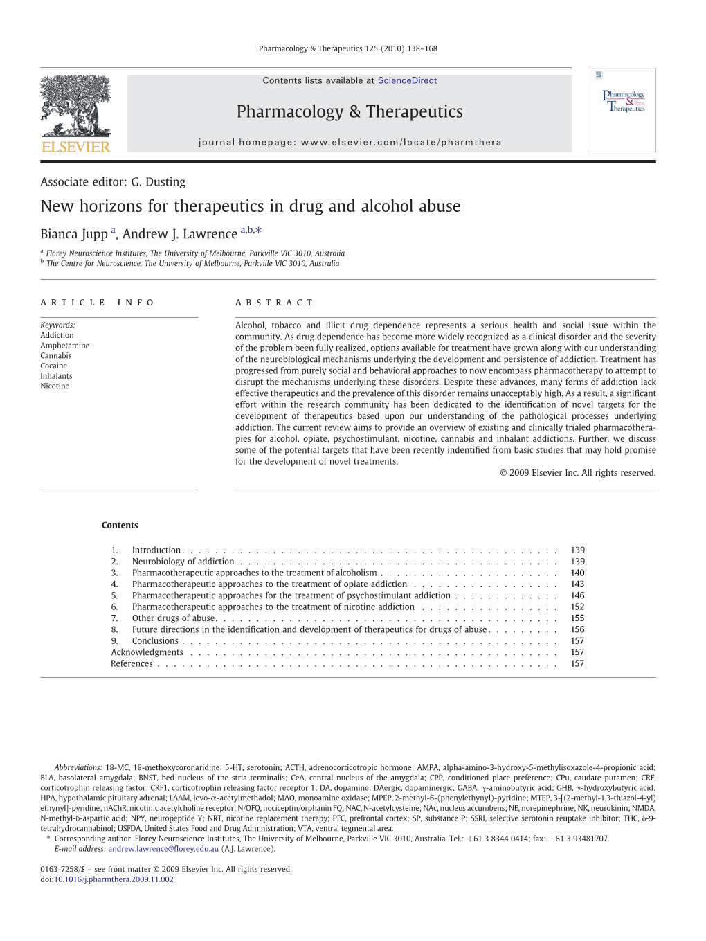 New Horizons for Therapeutics in Drug and Alcohol Abuse