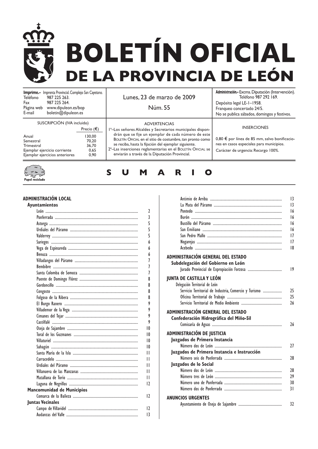 Boletín Oficial De La Provincia De León