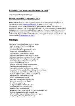 Amnesty Groups List: December 2014