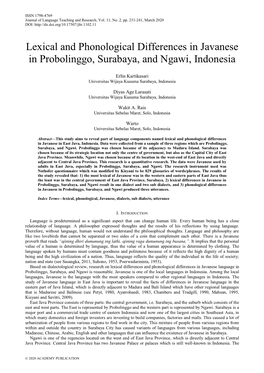 Lexical and Phonological Differences in Javanese in Probolinggo, Surabaya, and Ngawi, Indonesia