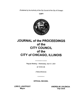 JOURNAL of the PROGEEDINGS of the CITY COUNGIL of the CITY of CHICAGO, ILLINOIS