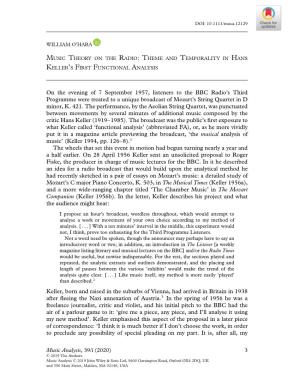 Music Theory on the Radio:Theme and Temporality in Hans Keller’S First Functional Analysis