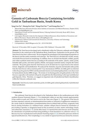 Genesis of Carbonate Breccia Containing Invisible Gold in Taebaeksan Basin, South Korea