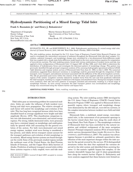 Hydrodynamic Partitioning of a Mixed Energy Tidal Inlet Frank S