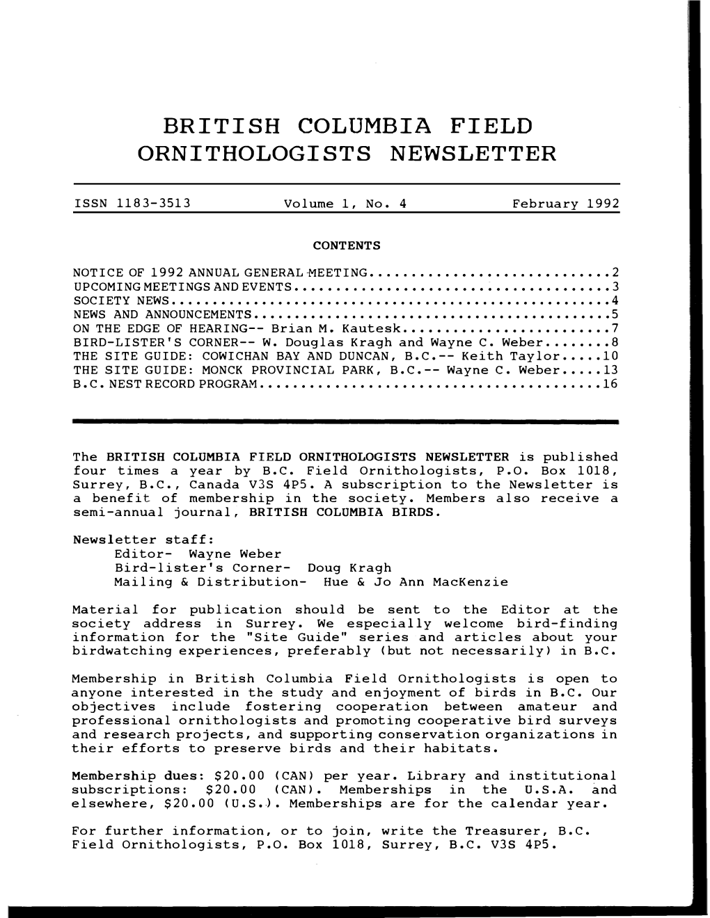 British Columbia Field Ornithologists Newsletter