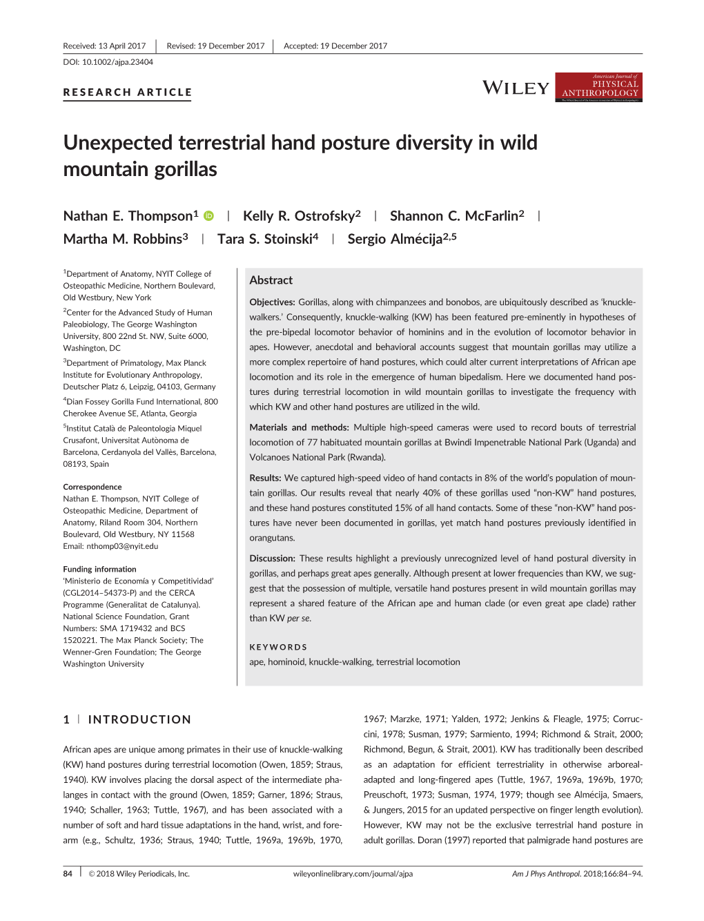 Unexpected Terrestrial Hand Posture Diversity in Wild Mountain Gorillas