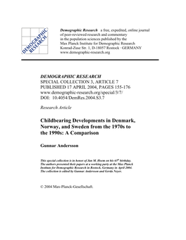 Childbearing Developments in Denmark, Norway, and Sweden from the 1970S to the 1990S: a Comparison