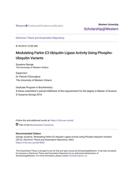 Modulating Parkin E3 Ubiquitin Ligase Activity Using Phospho-Ubiquitin Variants" (2016)