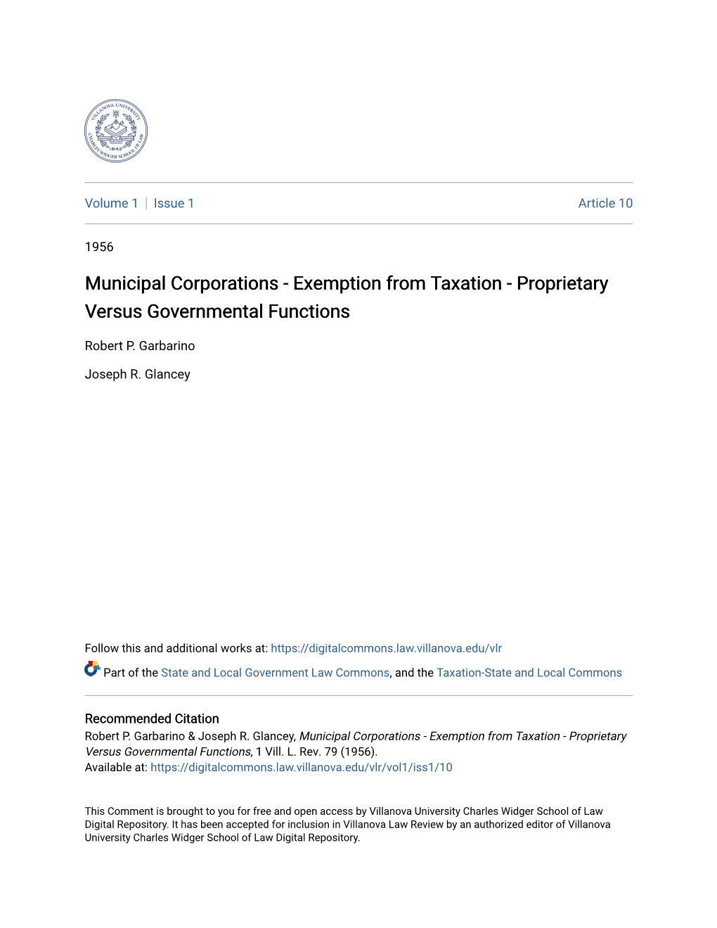 Municipal Corporations - Exemption from Taxation - Proprietary Versus Governmental Functions