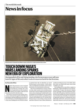 News in Focus NASA/JPL-CALTECH Perseverance Is Lowered Onto Mars’S Dusty Surface by a Rocket-Powered ‘Sky Crane’