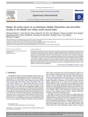 An Initial Report on an Acheulean, Middle Palaeolithic and Microlithic Locality in the Middle Son Valley, North-Central India