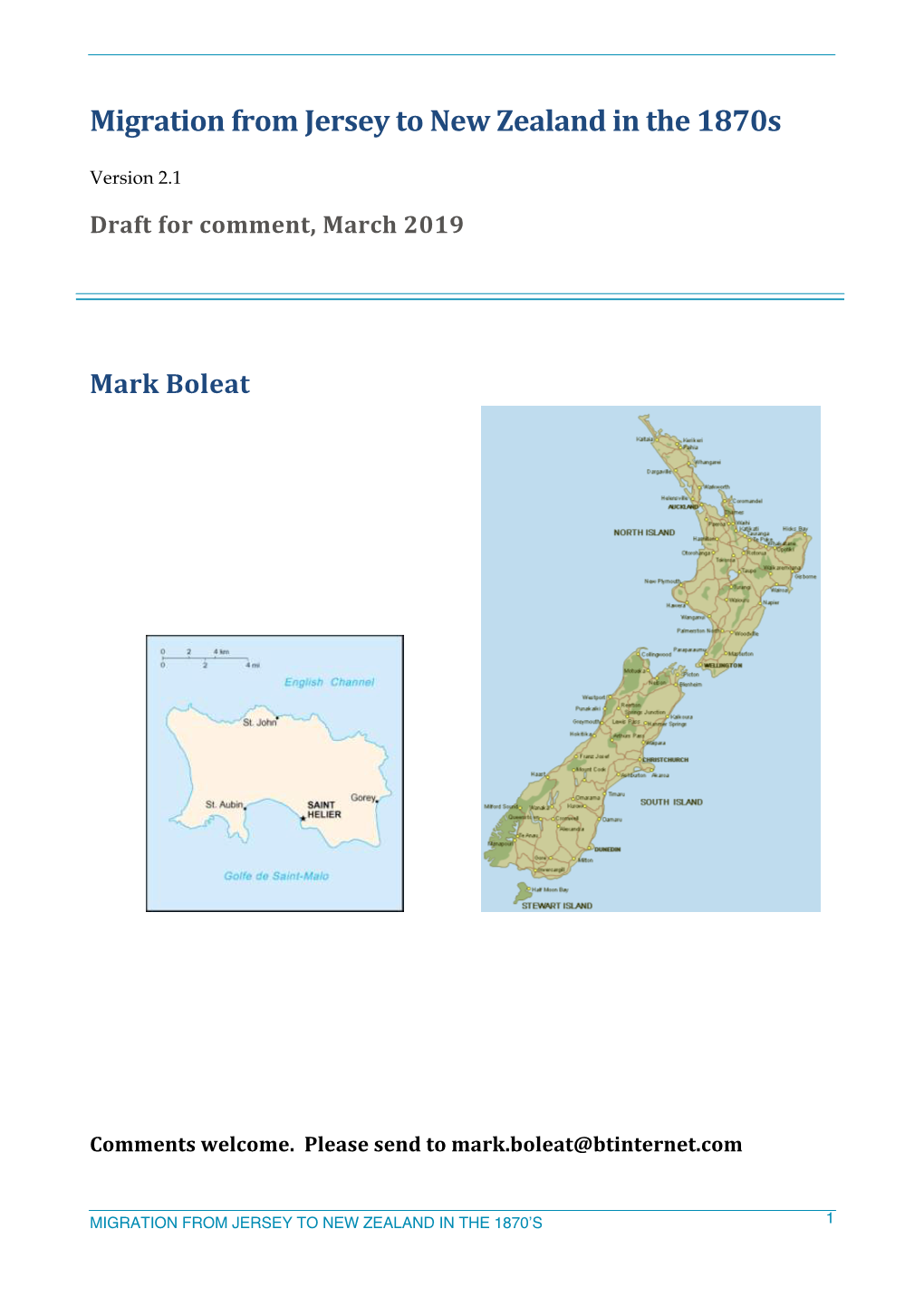 Migration from Jersey to New Zealand in the 1870S