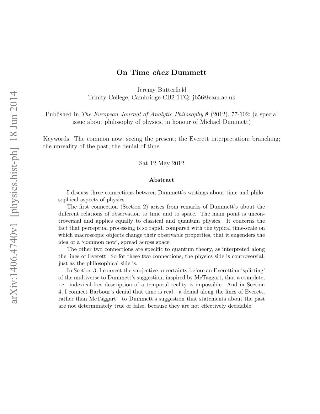 Arxiv:1406.4740V1 [Physics.Hist-Ph] 18 Jun 2014 H Nelt Fteps;Tedna Ftime