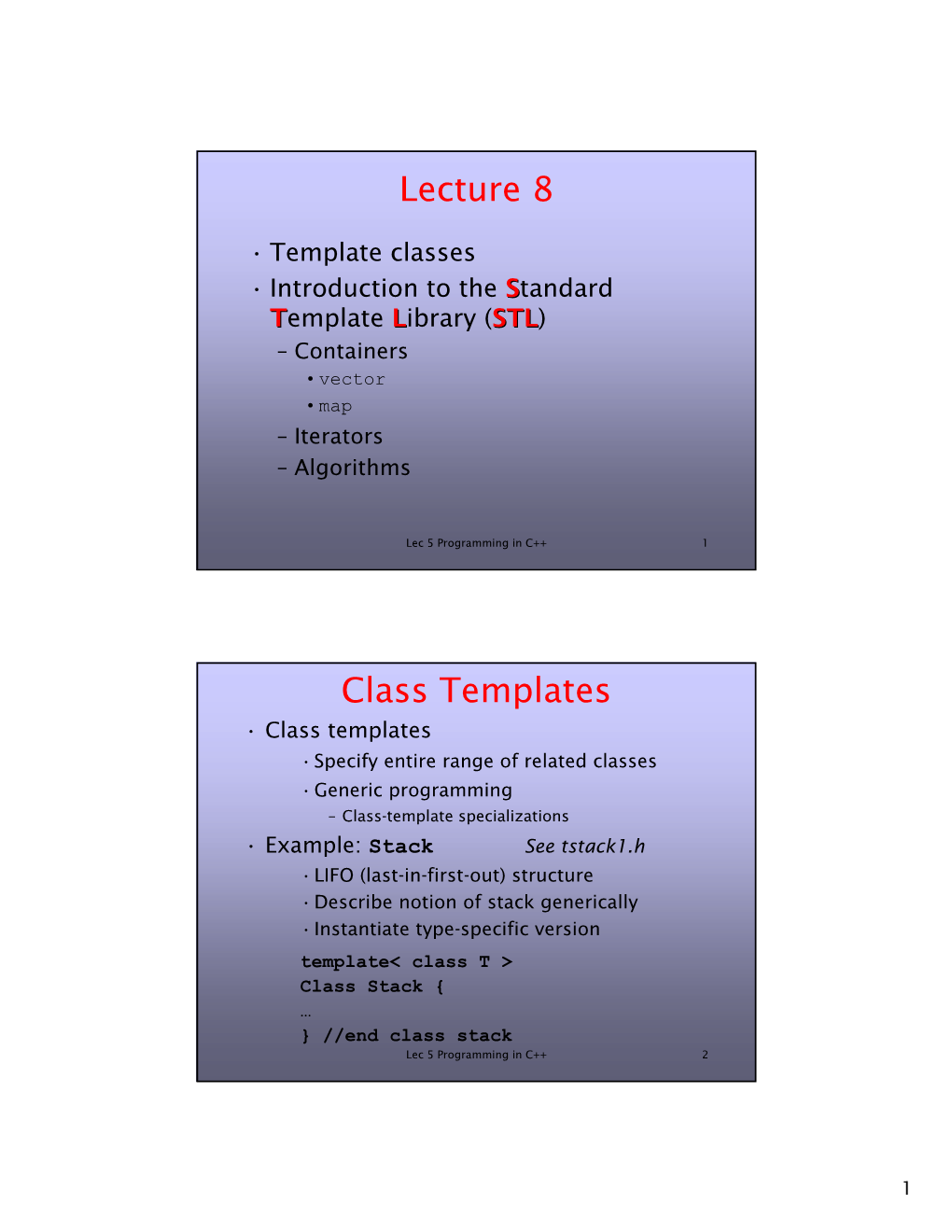 Lecture 8 Class Templates