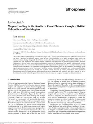 Review Article Magma Loading in the Southern Coast Plutonic Complex, British Columbia and Washington