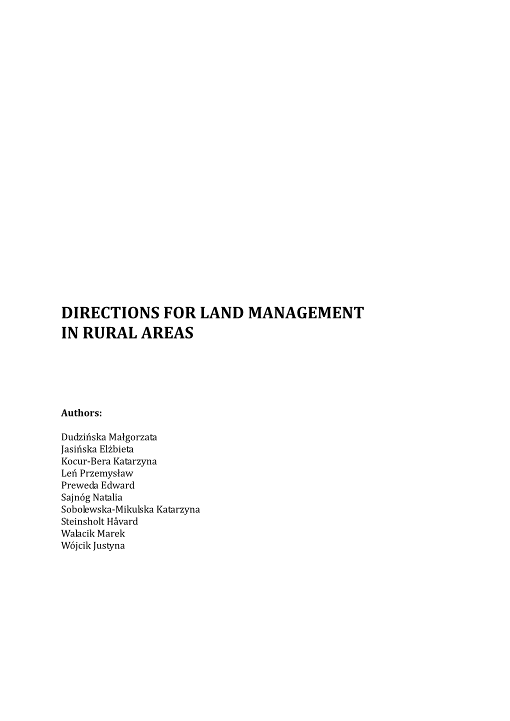 Directions for Land Management in Rural Areas