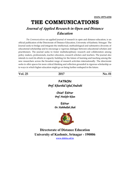 THE COMMUNICATIONS Journal of Applied Research in Open and Distance Education