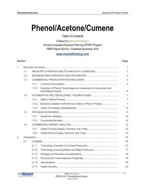 Phenol/Acetone/Cumene December 2015 Report Contents