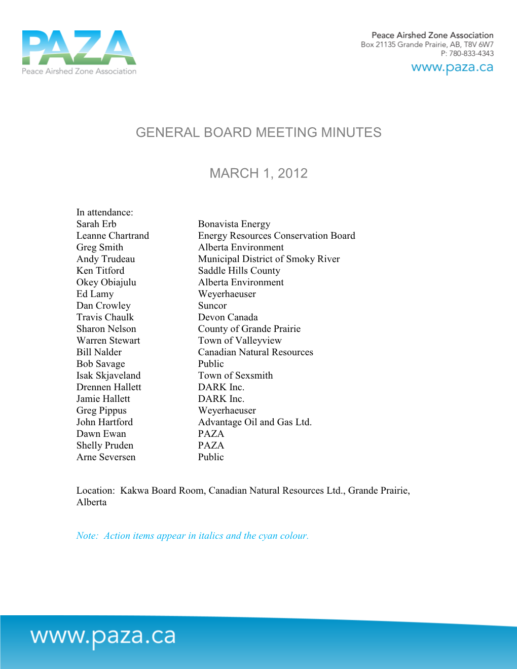 General Board Meeting Minutes March 1, 2012