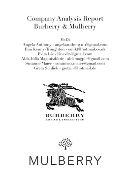 Company Analysis Report Burberry & Mulberry