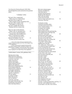 Rossetti 1 Two Poems by Christina Rossetti