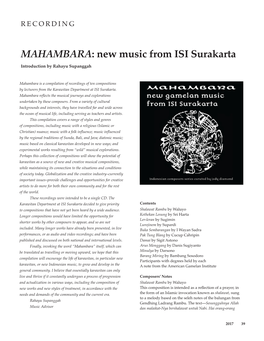 MAHAMBARA: New Music from ISI Surakarta Introduction by Rahayu Supanggah