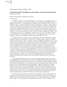 Proclamation 9395—Establishment of the Mojave Trails National Monument February 12, 2016