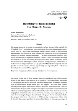 Hauntology of Responsibility: Tom Stoppard’S Darkside