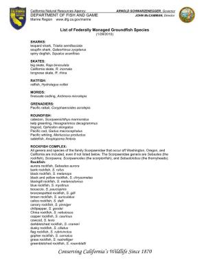 List of Federally Managed Groundfish Species (1/28/2010)