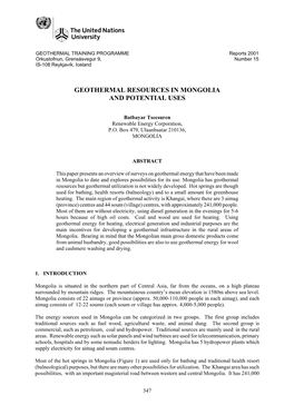 Geothermal Resources in Mongolia and Potential Uses