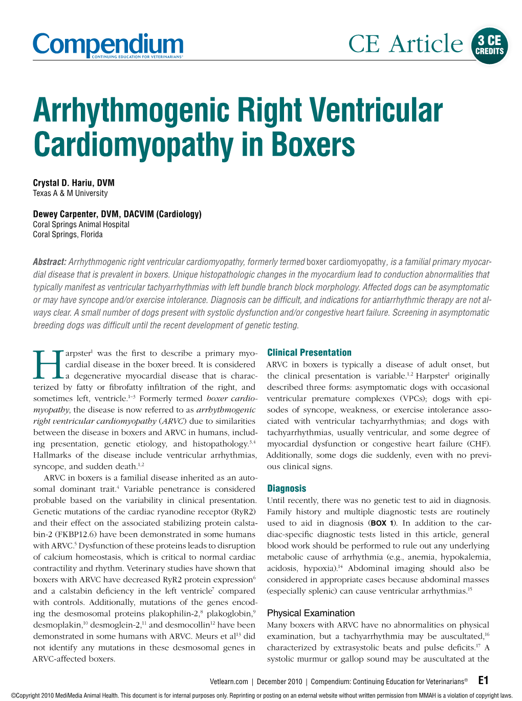 Arrhythmogenic Right Ventricular Cardiomyopathy in Boxers