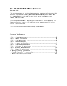 ANES 2008-2009 Panel Study Off Wave Questionnaires December 2009