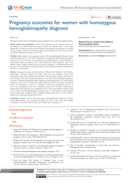 Pregnancy Outcomes for Women with Homozygous Hemoglobinopathy Diagnosis