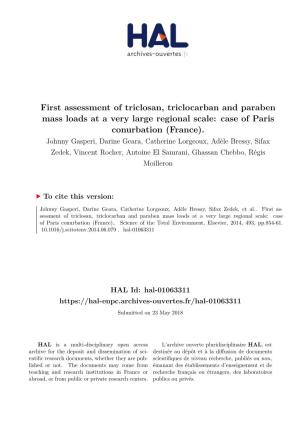 First Assessment of Triclosan, Triclocarban and Paraben Mass Loads at a Very Large Regional Scale: Case of Paris Conurbation (France)