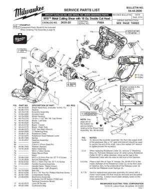 Service Parts List 54-44-2600 Specify Catalog No
