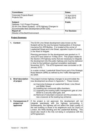 52-54 Lime Street (Scalpel) - S278 Highway Changes to Accommodate New Development (HTM 1234) Report Of: for Decision Director of the Built Environment