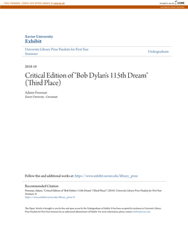 Bob Dylan's 115Th Dream" (Third Place) Adams Freeman Xavier University - Cincinnati